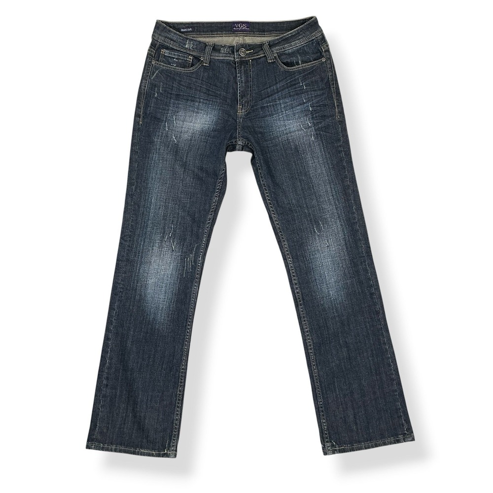 Vigoss Jeans Women 12 (33x31.5) Blue Bootcut Denim Studded Flap Pockets Y2K